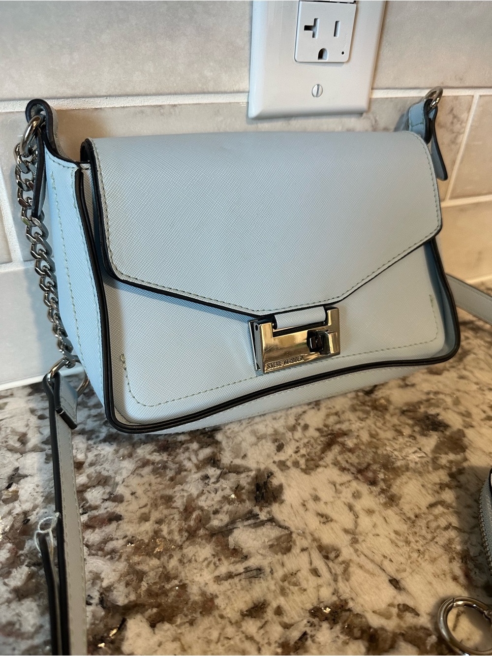 Steve Madden Baby Blue Crossbody Bag with Silver Hardware & Small Coin Purse